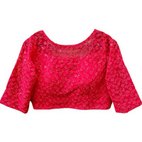 Vihu Fashion Womens Readymade Fancy Sifli Work Half Sleeve Saree Blouse.(Sifli Flower Red_38)