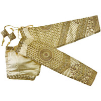 Vihu Fashion Women's Fancy Readymade Heavy Coding Embroidary Worked Full Sleeve Cream Saree Blouse(Vrinda Cream_38)