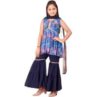 Aarika Girls Ethnic Wear Blue Colour Abstract Print With Lace Georgette Kurti Sharara Set (6-13 Years)