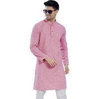 Divisive Men's Thread Embroidered Cotton Blend Only Slim Fit Kurta (Dkrt721_S_Pink)