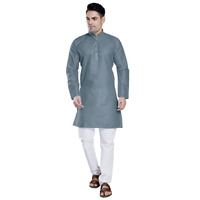 Divisive Men's Plain Cotton Blend Linen Slim Fit Kurta Pyjama Set (Dkrt55_Xxl_Grey)