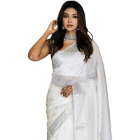 Flosive Women's Cotton Woven Soft Silk Saree With Blouse Piece Multicolor(White)