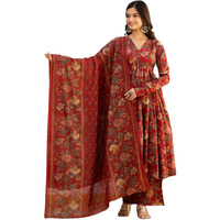 Greciilooks Women Rayon With Dupatta Festive Kurta Set |Printed Regular Fit Kurta (Gl-K2747&P169&D106_Red_3Xl)