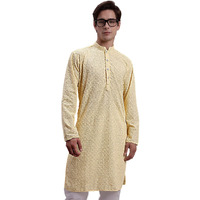 Jompers Men's Embroidered Chikankari And Sequence Kurtas (Yellow, M)