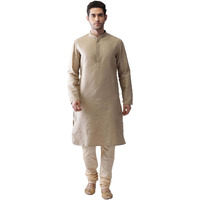 Kisah Mens Printed Silk Blend Jacquard Kurta - Traditional Ethnic Wear Kurta For Men For Weddings & Festivals, Beige, 38