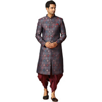 Kisah Men's Sherwani Dhoti Set, Indo-Western Multi Jacquard, Woven Design Regular Fit Mandarin Collar Long Sleeves (44)
