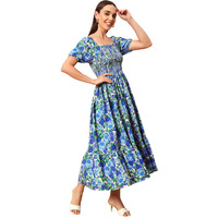 Kzully Women's Rayon Smocked Midi Dress (1003-Blue-Xl_Blue