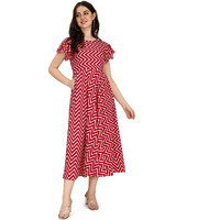 Oomph! Dress For Women Stylish | One Piece For Women Long | Trendy Long One Piece Summer Outfit | Lightweight Flared Maxi Dress For Casual & Holiday Wear Maroon