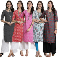Pinkmint Women's Crepe Kurti For Women's Ethnic Printed Kurti For Women's (Pack Of 5)