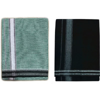 Prakasam Cotton Fine Quality Mens Kerala Style Thalapathi Border Single (1.28X2.00 Mtrs) -Dhoti-Kerala Single Mundu (Pack Of 2 Dhoties)- Black:Green