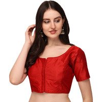Pujia Mills Women's Silk Puff Sleeve Readymade Saree Blouse (Puffy_Red_38)