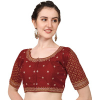 Pujia Mills Women's Cobra Silk Embroidery Coding Stone Work Half Sleeve Saree Blouse