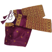 Pujia Mills Women's Readymade Blouse Embroidery Multi Coding Gold Thread Indian Ethnic Designer Stitched Half Sleeve Women's Readymade Wine Color Saree Blouse For Women For Saree Lehenga Choli