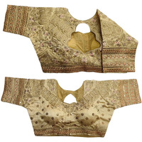 Pujia Mills Women's Blouse Readymade Blouse Embroidery Multi Coding Gold Thread Indian Ethnic Designer Stitched Women's Readymade Saree Blouse Gold Color Blouse For Women For Saree Lehenga Choli