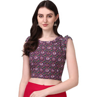 Pujia Mills Women's Fancy Georgette Printed Readymade Blouse (Wine, 36)