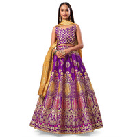 Purvaja Women's Jacquard Semi-Stitched Lehenga Choli (Chahat-Wine_Wine_Free Size)