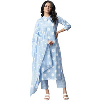 Stylum Women Cotton Kurta Pant With Dupatta Set (Greykhadikpdset42_Light Blue, Xl)