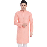 Divisive Men's Sequince Embroidered Cotton Blend Only Slim Fit Kurta (Dkrt513_M_Peach)