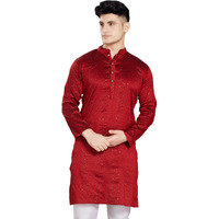 Divisive Men's Jequard Embroidered Art Silk Slim Fit Only Kurta (Dkrt428_S_Maroon)
