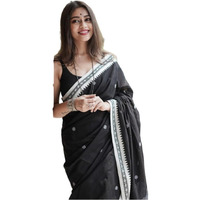 Flosive Women's Latest Kanjivaram Silk Saree With Blouse (Black)