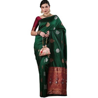 Flosive Women's Latest Mix Color Kanjivaram Silk Saree With Blouse (Green)