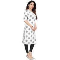 Patlani Women's A-Line-Calf Langth Half Sleeve Crepe Kurti. White