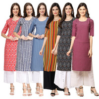 Pinkmint Women's Crepe Digital Print Straight Kurta [Pack Of 6](Mv-346-348-367-356-373-376-L)