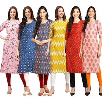 Pinkmint Women's Crepe Digital Print Straight Kurta Pack Of 6 [Cr-339-353-358-329-370-368-Xxl]