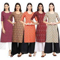 Pinkmint Women's Crepe Digital Print Straight Kurta [Pack Of 5] (Ccv-355-379-354-374-352-L)