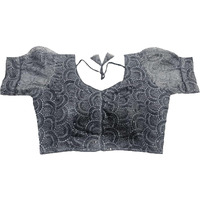 Pujia Mills Womens Readymade Indian Ethnic Designer Stitched Women's Blouse Net Chiken Shifli Sequence Embroidery Work Blouse Fancy Puff Sleeve Gray Blouse Schhiffli Fabric Saree Blouse For Choli