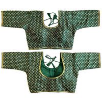 Pujia Mills Women's Embroidery Half Sleeve Silk Readymade Blouse (Banke_Dark Green_38)
