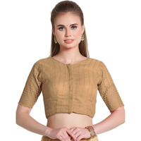 Pujia Mills Women's Trendy Hakoba Chikankari Work Half Sleeve Chiku Saree Blouse (Hakoba 13 Chiku_38)