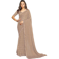 Satrani Women's Chiffon Stone Work Embellished Saree With Unstitched Blouse Piece (3397S251N_Beige2)