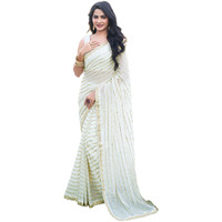 Satrani Women's Georgette Sequence Work Saree With Unstitched Blouse Piece (3775S101N_Off White)