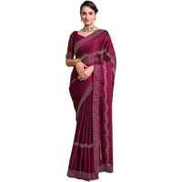 Satrani Women's Georgette Hot Fixing Saree With Unstitched Blouse Piece (3620S103N_Deep Pink)