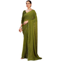 Satrani Women's Georgette Stone & Pearl Work Saree With Unstitched Blouse Piece (4086S649N_Light Olive Green)