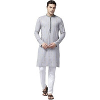 See Designs Grey Cotton Regular Fit Embroidered Kurta_Sdmekt1273L