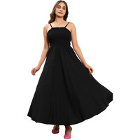 Selvia Western Dress For Women|Solid & Smoking Rayon Blend Western Dress For Women|Square Neck Fit & Flare Dress For Women|One Piece Dress For Women (706Dtk7901N-L_Black)