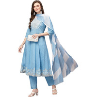 Stylum Women Cotton Anarkali Kurta Pant And Dupatta Set (Kpdskystar38_Light Blue_M)