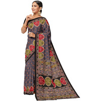 Tamaira Fashion Women's Pochampally Ikkat Print Pure Cotton Saree Without Blouse Piece(11092_Grey)