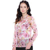 Toochki Women's Pink Georgette Floral Straight Western Top