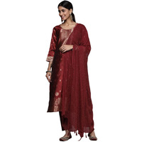 Varanga Maroon And Gold Brocade Kurta Paired With Straight Pant And Chiffon Dupatta