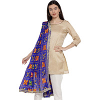 Weavers Villa Punjabi Hand Embroided Phulkari Faux Chiffon Blue Dupattas (Blue, 2.25 Mtrs)