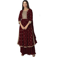 Xomantic Fashion Women's Ethnic Wear Nyra Cut Embroidery Kurti Plazzo And Dupatta (X-Large, Maroon)