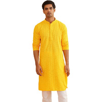 Sojanya (Since 1958 Men's Pure Cotton Mustard Embroidered Sequence Kurta