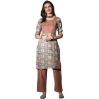 Dhruvi Trendz Women Cotton Blend Fancy Kurta Set Regular Fit Printed (Dt-K2704&P126_Mahendi_Xl)