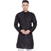 Divisive Men's Sequince Mirror Embroidered Cotton Silk Blend Only Slim Fit Kurta (Dkrt179_S_Black)