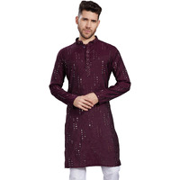 Divisive Men's Mirror Embroidered Silk Blend Only Slim Fit Kurta (Dkrt814_S_Wine)