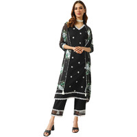 Fiorra Women's Black Cotton Straight Kurta And Pant With Dupatta Set0153