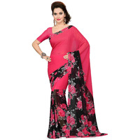 Ishin Georgette Ready To Wear Saree (Ishinsb-Ss-11121_Pink & Black_One Size)